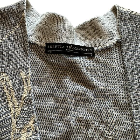 Peruvian Connection Cardigan Sweater Large Gray Snow Crane Pima Cotton Open - Picture 7 of 10